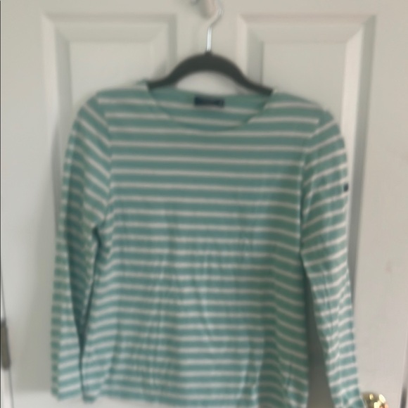 Saint James Green and White Striped Long Sleeve Shirt - Picture 4 of 16